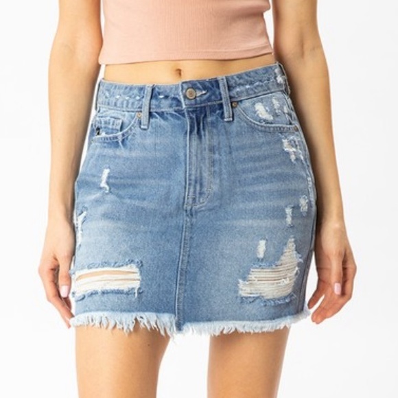 🔥KANCAN🔥DESTROYED DENIM SKIRT - Picture 6 of 7